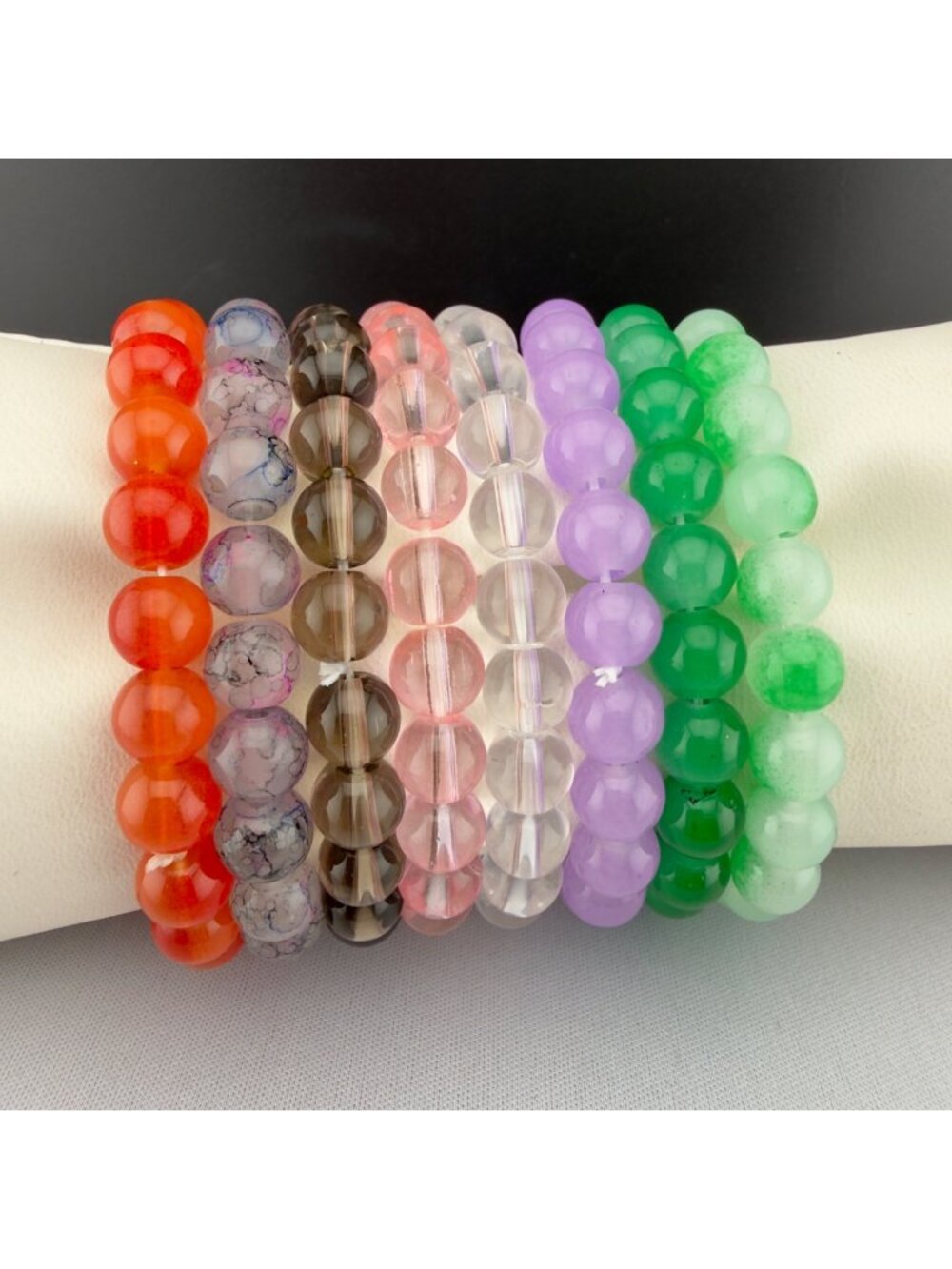 Glass Stone Beaded Stretch Bracelets Colorful Lot of 8 Stackable Multicolor